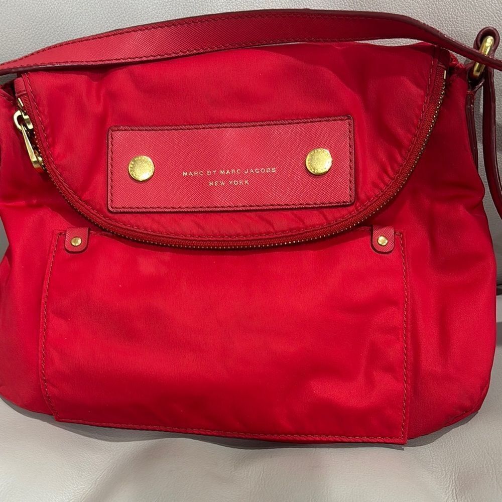 Marc By Marc Jacobs Natasha Red Shoulder Bag with Gold Accents